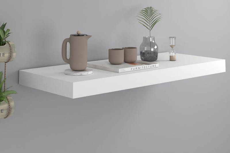 Kelluva seinähylly valkoinen 60x23,5x3,8 cm MDF - Valkoinen - Säilytys - Hylly - Seinähylly