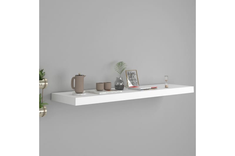 Kelluva seinähylly valkoinen 90x23,5x3,8 cm MDF - Valkoinen - Säilytys - Hylly - Seinähylly