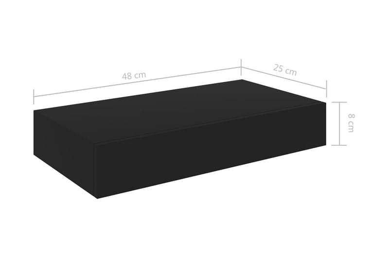 Kelluva seinähylly vetolaatikolla musta 48x25x8 cm - Säilytys - Hylly - Seinähylly