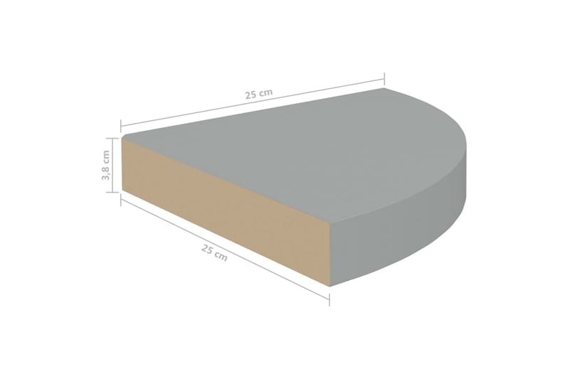 Kelluvat kulmahyllyt 2 kpl harmaa 25x25x3,8 cm MDF - Harmaa - Kulmahylly - Keittiöhylly - Hylly