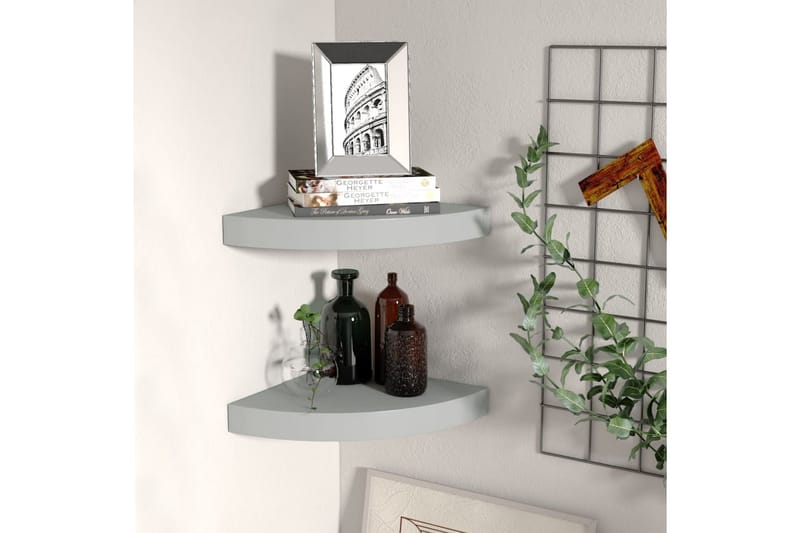 Kelluvat kulmahyllyt 2 kpl harmaa 25x25x3,8 cm MDF - Harmaa - Säilytys - Hylly - Kulmahylly