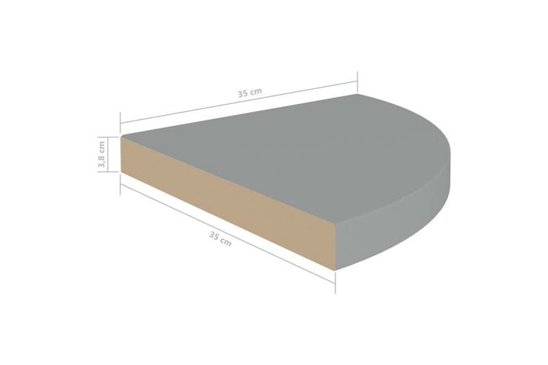 Kelluvat kulmahyllyt 2 kpl harmaa 35x35x3,8 cm MDF - Harmaa - Kulmahylly - Keittiöhylly - Hylly