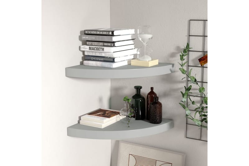 Kelluvat kulmahyllyt 2 kpl harmaa 35x35x3,8 cm MDF - Harmaa - Säilytys - Hylly - Kulmahylly
