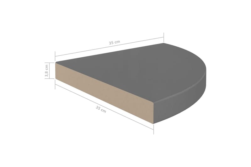 Kelluvat kulmahyllyt 2 kpl korkeakiilto harmaa 35x35x3,8 cm - Harmaa - Kulmahylly - Keittiöhylly - Hylly