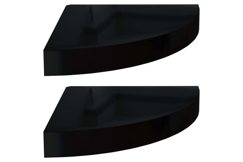 Kelluvat kulmahyllyt 2 kpl korkeakiilto musta 25x25x3,8 cm - Musta - Säilytys - Hylly - Kulmahylly