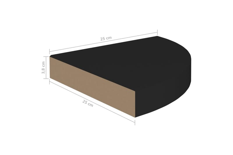 Kelluvat kulmahyllyt 2 kpl musta 25x25x3,8 cm MDF - Musta - Säilytys - Hylly - Kulmahylly