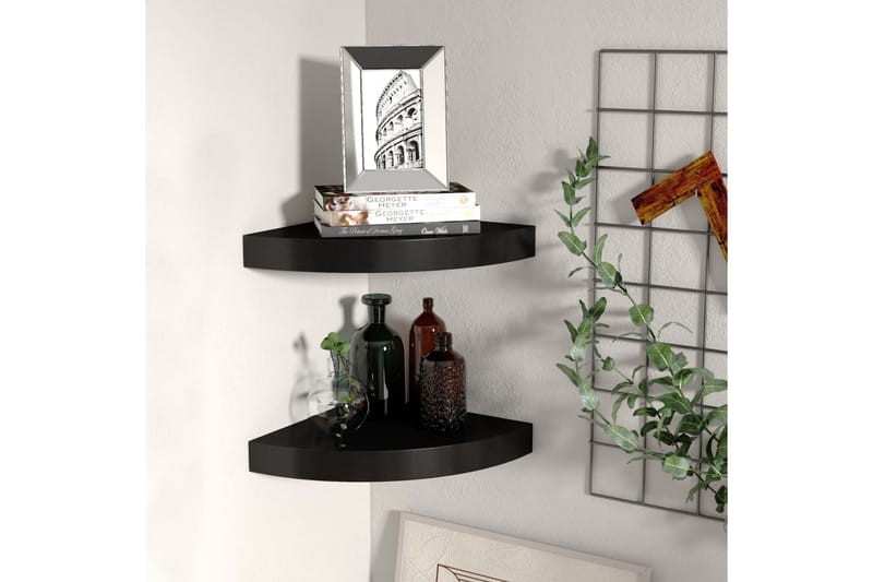 Kelluvat kulmahyllyt 2 kpl musta 25x25x3,8 cm MDF - Musta - Säilytys - Hylly - Kulmahylly