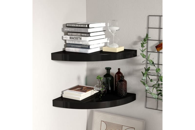 Kelluvat kulmahyllyt 2 kpl musta 35x35x3,8 cm MDF - Musta - Säilytys - Hylly - Kulmahylly