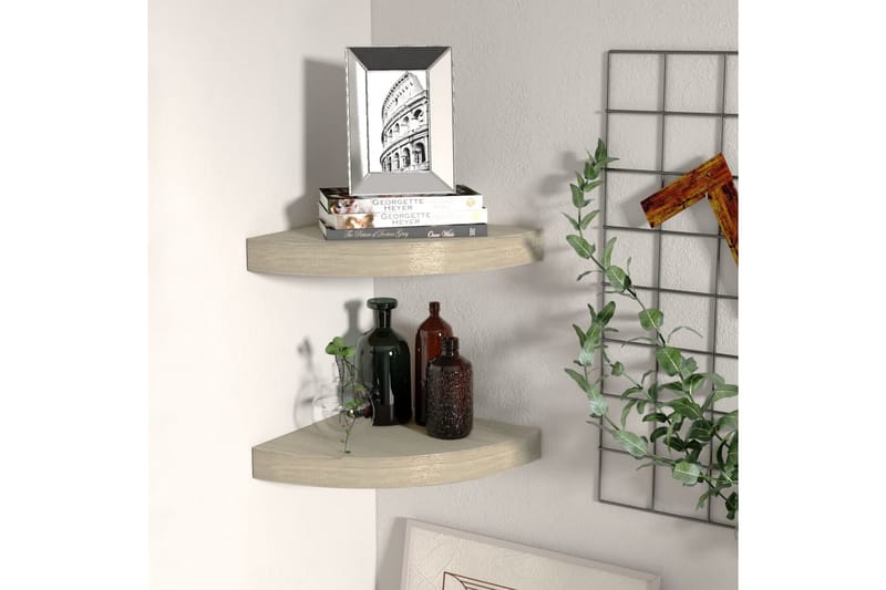 Kelluvat kulmahyllyt 2 kpl tammi 25x25x3,8 cm MDF - Ruskea - Säilytys - Hylly - Kulmahylly