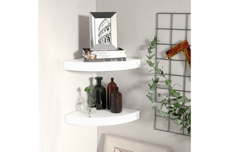 Kelluvat kulmahyllyt 2 kpl valkoinen 25x25x3,8 cm MDF - Valkoinen - Säilytys - Hylly - Kulmahylly