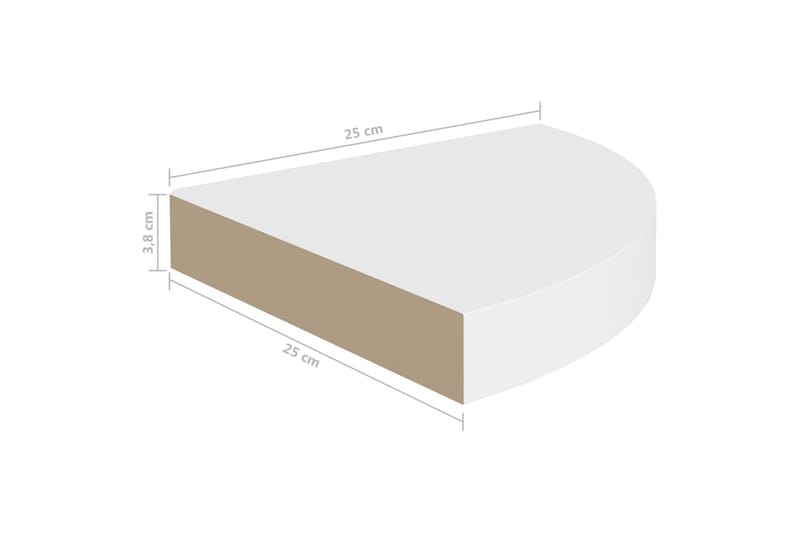 Kelluvat kulmahyllyt 2 kpl valkoinen 25x25x3,8 cm MDF - Valkoinen - Säilytys - Hylly - Kulmahylly