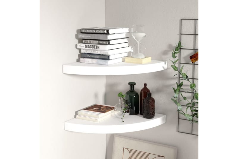 Kelluvat kulmahyllyt 2 kpl valkoinen 35x35x3,8 cm MDF - Valkoinen - Säilytys - Hylly - Kulmahylly
