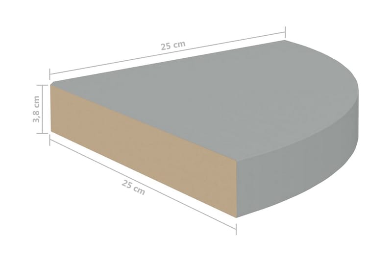 Kelluvat kulmahyllyt 4 kpl harmaa 25x25x3,8 cm MDF - Harmaa - Kulmahylly - Keittiöhylly - Hylly