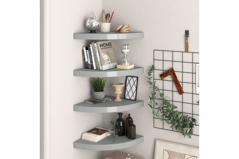 Kelluvat kulmahyllyt 4 kpl harmaa 35x35x3,8 cm MDF - Harmaa - Säilytys - Hylly - Kulmahylly
