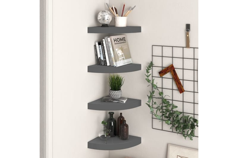 Kelluvat kulmahyllyt 4 kpl korkeakiilto harmaa 25x25x3,8 cm - Harmaa - Säilytys - Hylly - Kulmahylly