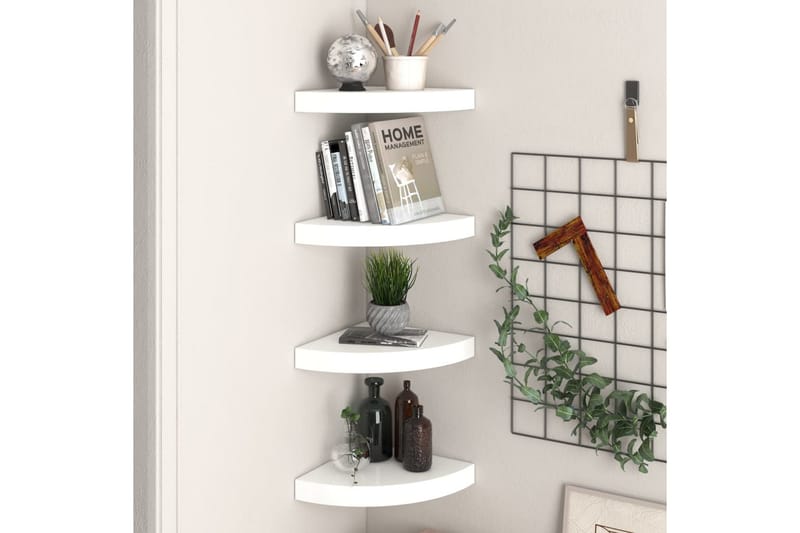 Kelluvat kulmahyllyt 4 kpl korkeakiilto valk. 25x25x3,8 cm - Valkoinen - Säilytys - Hylly - Kulmahylly