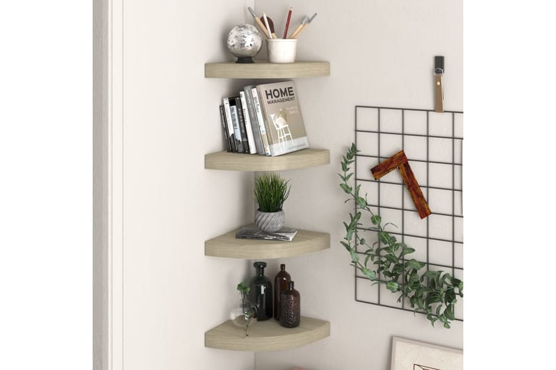 Kelluvat kulmahyllyt 4 kpl tammi 25x25x3,8 cm MDF - Ruskea - Säilytys - Hylly - Kulmahylly