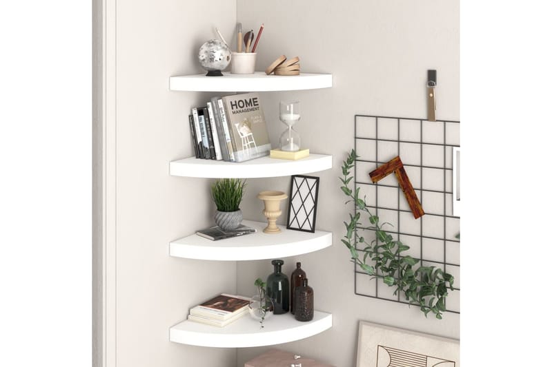 Kelluvat kulmahyllyt 4 kpl valkoinen 35x35x3,8 cm MDF - Valkoinen - Säilytys - Hylly - Kulmahylly