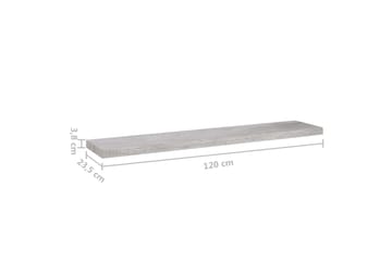 Kelluvat seinähyllyt 2 kpl betoninharmaa 120x23,5x3,8 cm MDF - Harmaa - Säilytys - Hylly - Seinähylly