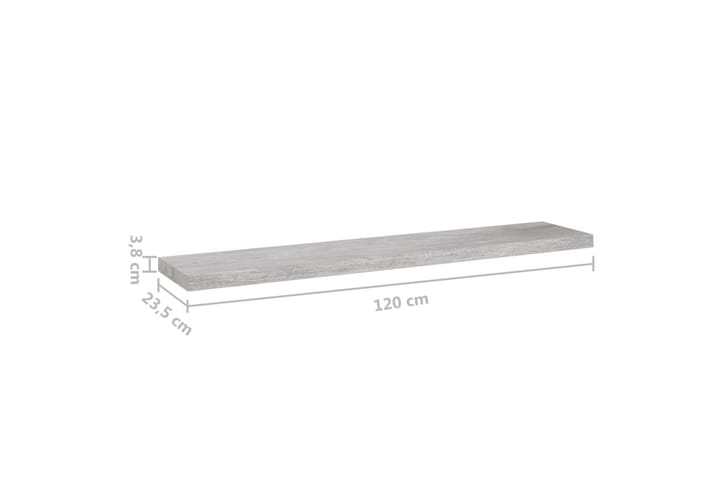 Kelluvat seinähyllyt 2 kpl betoninharmaa 120x23,5x3,8 cm MDF - Harmaa - Seinähylly - Keittiöhylly - Hylly
