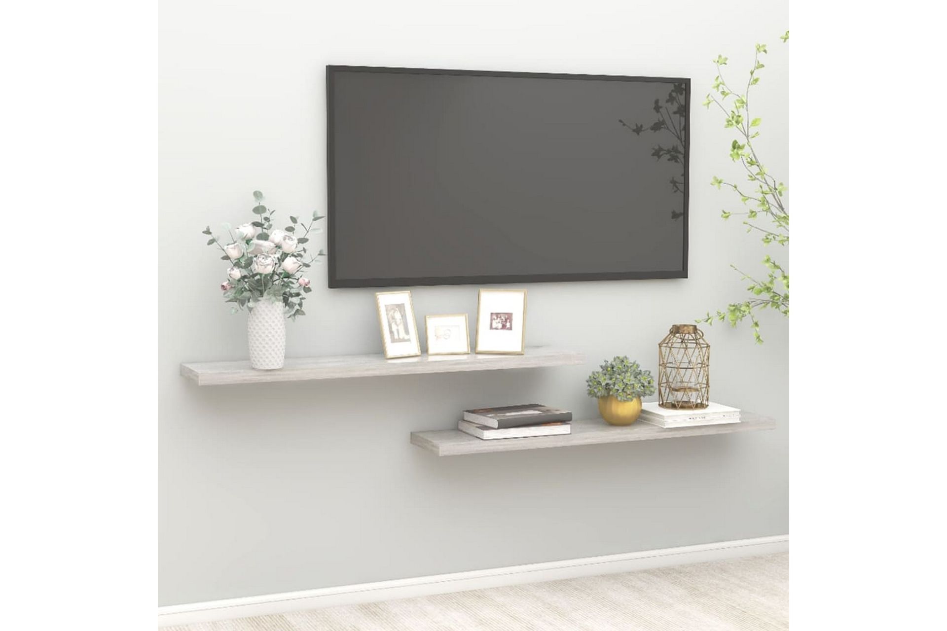 Kelluvat seinähyllyt 2 kpl betoninharmaa 120x23,5x3,8 cm MDF - Harmaa - Säilytys - Hylly - Seinähylly