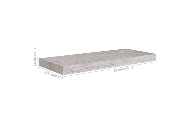 Kelluvat seinähyllyt 2 kpl betoninharmaa 60x23,5x3,8 cm MDF - Harmaa - Säilytys - Hylly - Seinähylly