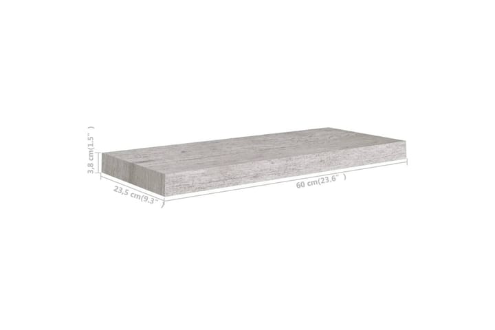 Kelluvat seinähyllyt 2 kpl betoninharmaa 60x23,5x3,8 cm MDF - Harmaa - Seinähylly - Keittiöhylly - Hylly