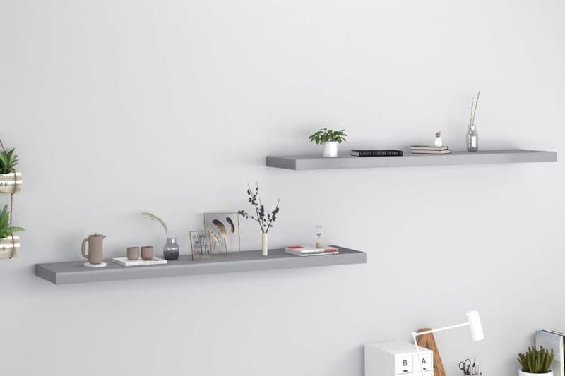 Kelluvat seinähyllyt 2 kpl harmaa 120x23,5x3,8 cm MDF - Harmaa - Säilytys - Hylly - Seinähylly
