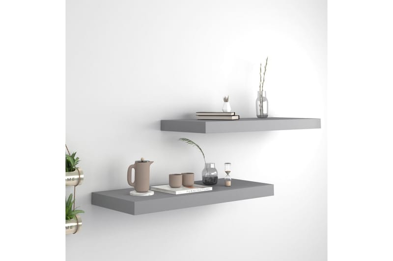 Kelluvat seinähyllyt 2 kpl harmaa 60x23,5x3,8 cm MDF - Harmaa - Säilytys - Hylly - Seinähylly