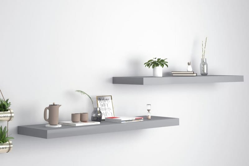 Kelluvat seinähyllyt 2 kpl harmaa 90x23,5x3,8 cm MDF - Harmaa - Säilytys - Hylly - Seinähylly