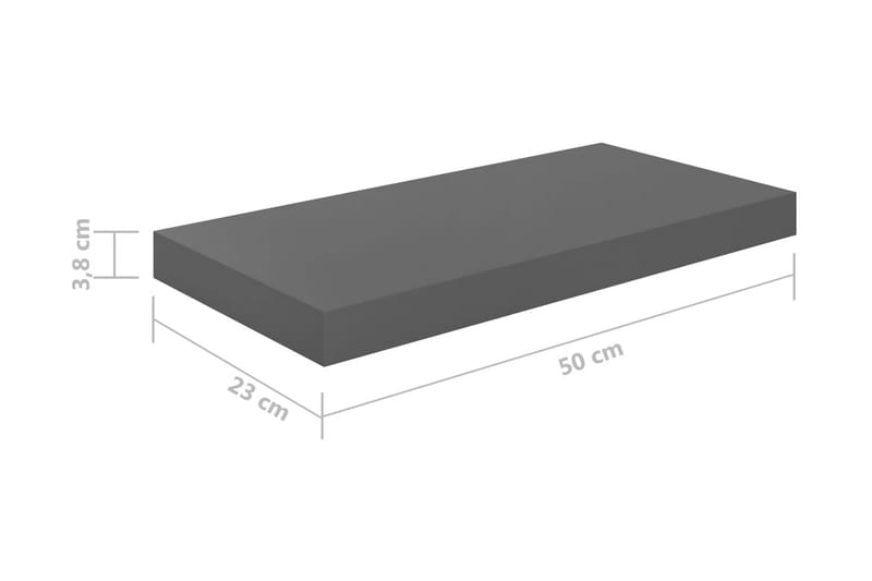 Kelluvat seinähyllyt 2 kpl korkeakiilto harmaa 50x23x3,8 cm - Harmaa - Seinähylly - Keittiöhylly - Hylly