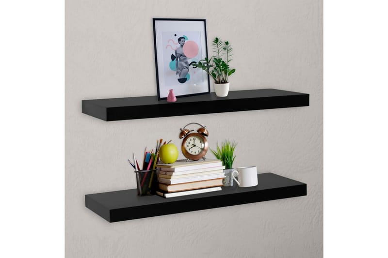 Kelluvat seinähyllyt 2 kpl musta 100x20x3,8 cm - Säilytys - Hylly - Seinähylly