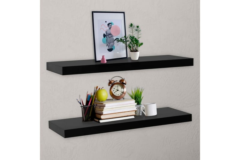 Kelluvat seinähyllyt 2 kpl musta 120x20x3,8 cm - Säilytys - Hylly - Seinähylly