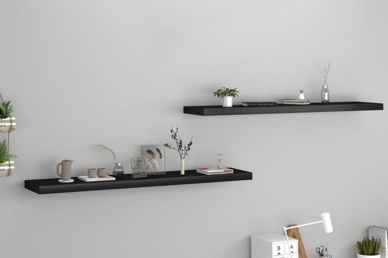 Kelluvat seinähyllyt 2 kpl musta 120x23,5x3,8 cm MDF - Musta - Säilytys - Hylly - Seinähylly