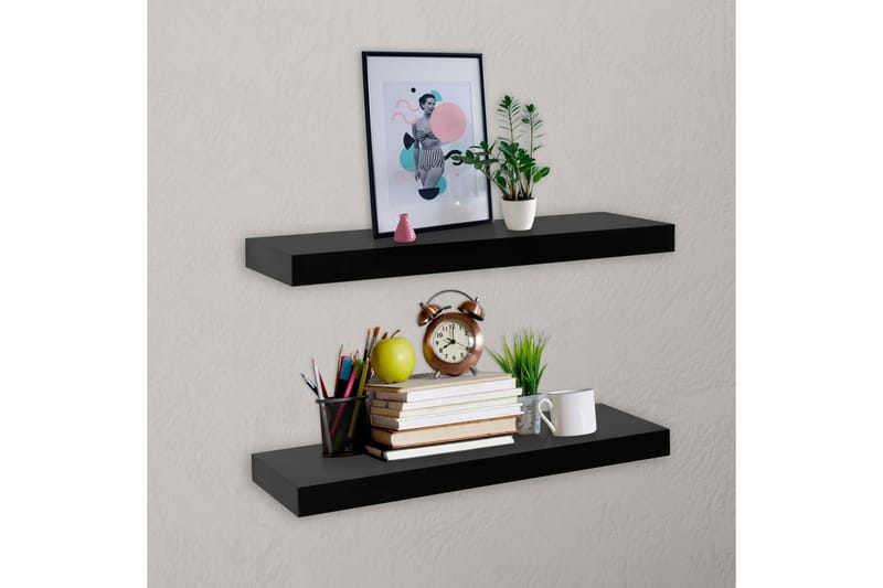 Kelluvat seinähyllyt 2 kpl musta 40x20x3,8 cm - Säilytys - Hylly - Seinähylly