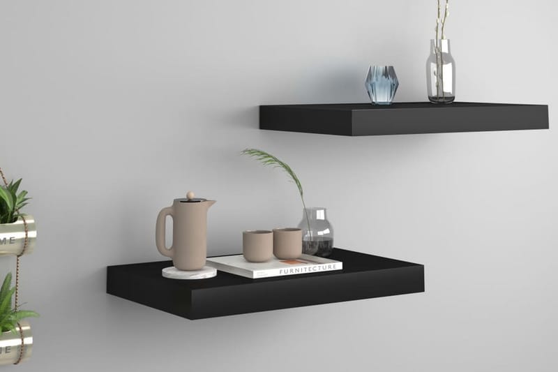 Kelluvat seinähyllyt 2 kpl musta 40x23x3,8 cm MDF - Musta - Säilytys - Hylly - Seinähylly
