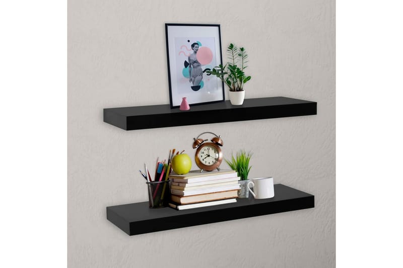 Kelluvat seinähyllyt 2 kpl musta 60x20x3,8 cm - Säilytys - Hylly - Seinähylly