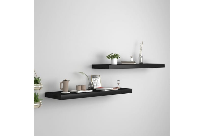 Kelluvat seinähyllyt 2 kpl musta 80x23,5x3,8 cm MDF - Musta - Säilytys - Hylly - Seinähylly