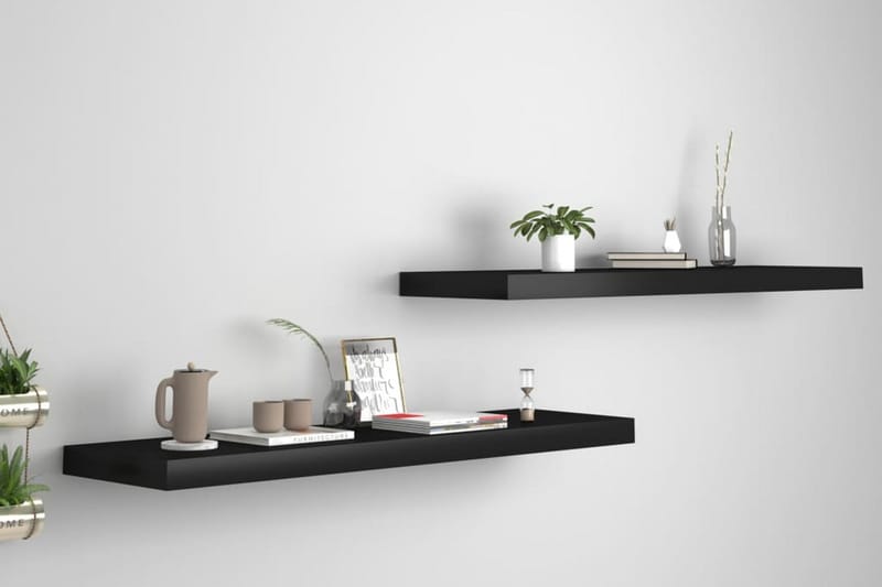 Kelluvat seinähyllyt 2 kpl musta 90x23,5x3,8 cm MDF - Musta - Säilytys - Hylly - Seinähylly