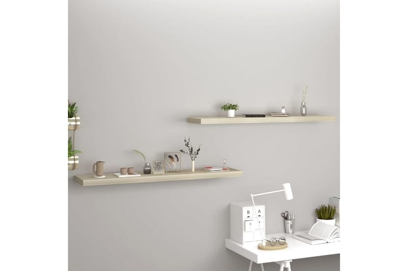 Kelluvat seinähyllyt 2 kpl tammi 120x23,5x3,8 cm MDF - Ruskea - Säilytys - Hylly - Seinähylly