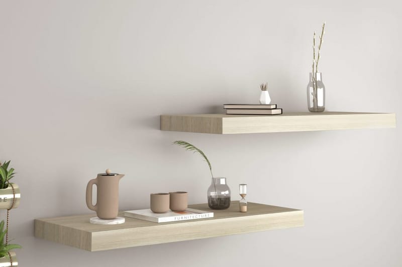 Kelluvat seinähyllyt 2 kpl tammi 60x23,5x3,8 cm MDF - Ruskea - Säilytys - Hylly - Seinähylly