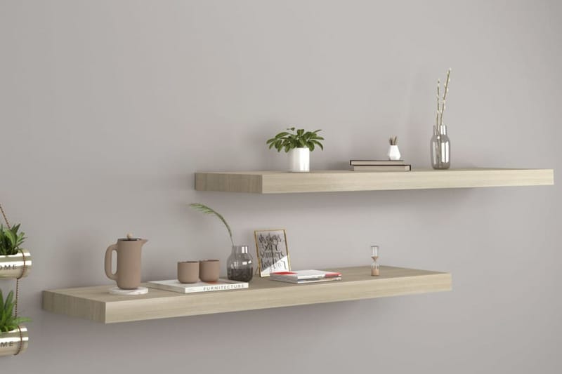 Kelluvat seinähyllyt 2 kpl tammi 90x23,5x3,8 cm MDF - Ruskea - Säilytys - Hylly - Seinähylly