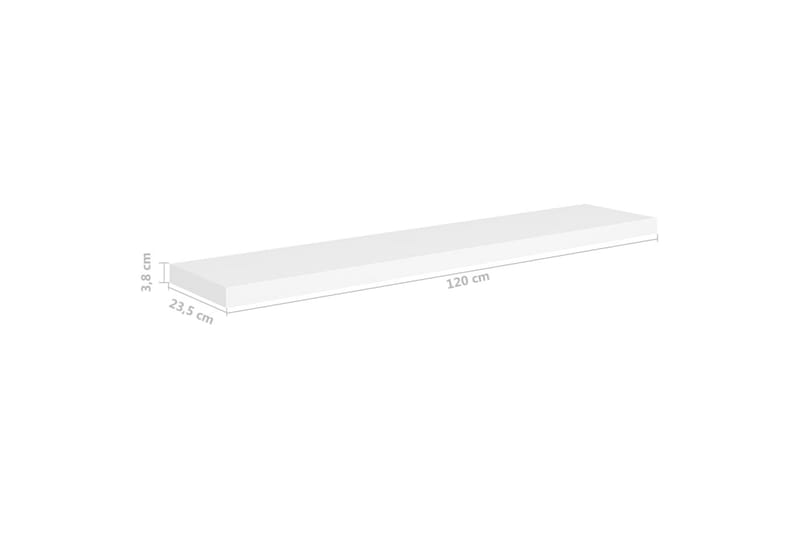 Kelluvat seinähyllyt 2 kpl valkoinen 120x23,5x3,8 cm MDF - Valkoinen - Säilytys - Hylly - Seinähylly