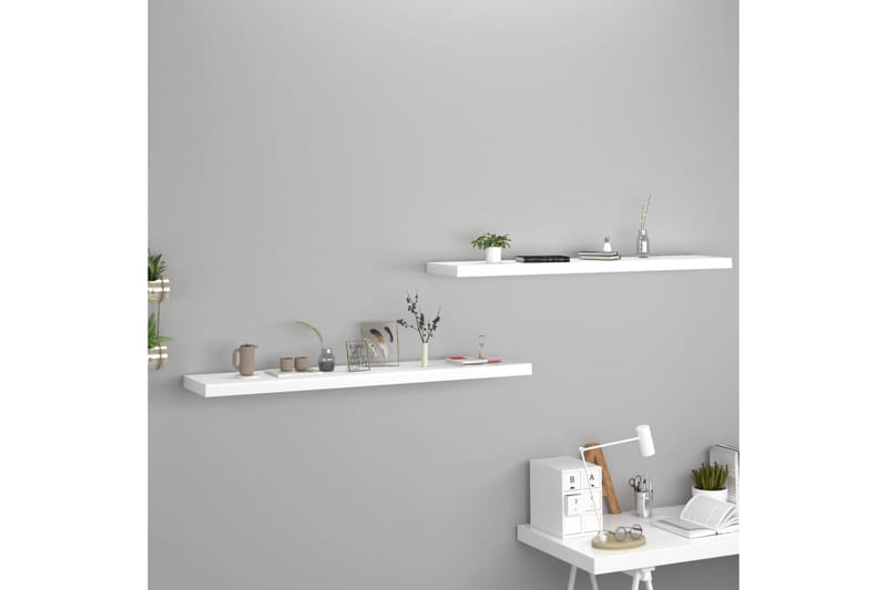 Kelluvat seinähyllyt 2 kpl valkoinen 120x23,5x3,8 cm MDF - Valkoinen - Säilytys - Hylly - Seinähylly