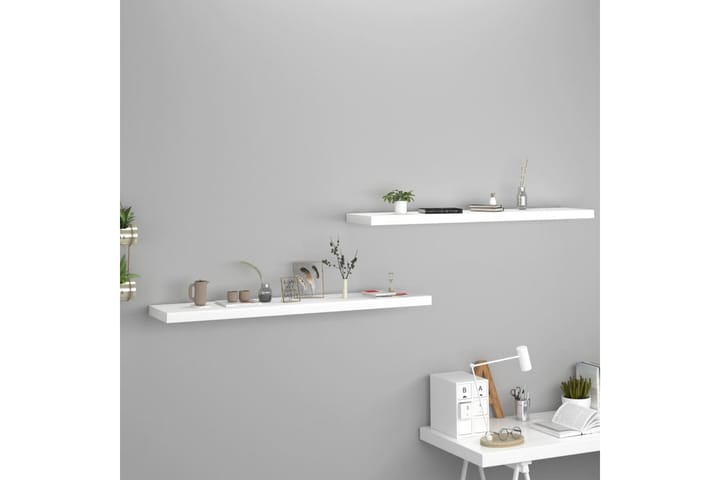 Kelluvat seinähyllyt 2 kpl valkoinen 120x23,5x3,8 cm MDF - Valkoinen - Seinähylly - Keittiöhylly - Hylly