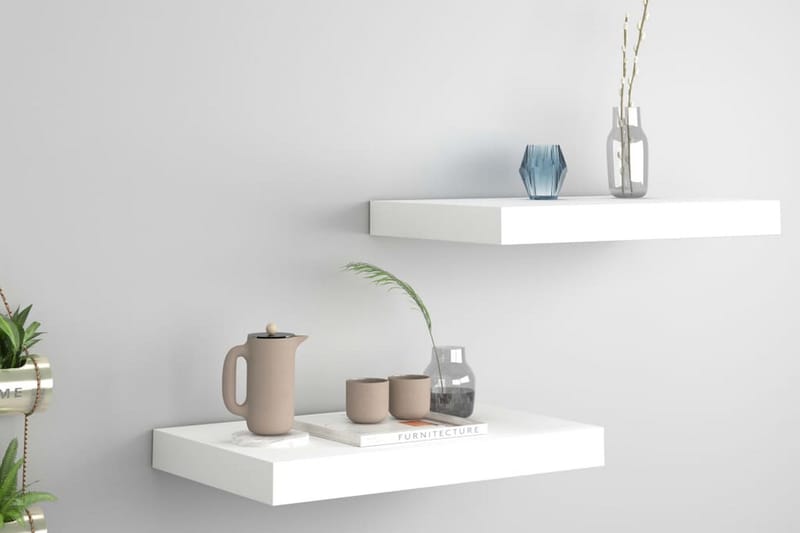 Kelluvat seinähyllyt 2 kpl valkoinen 40x23x3,8 cm MDF - Valkoinen - Säilytys - Hylly - Seinähylly