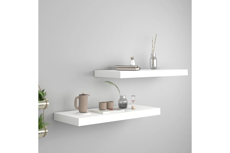 Kelluvat seinähyllyt 2 kpl valkoinen 60x23,5x3,8 cm MDF - Valkoinen - Säilytys - Hylly - Seinähylly