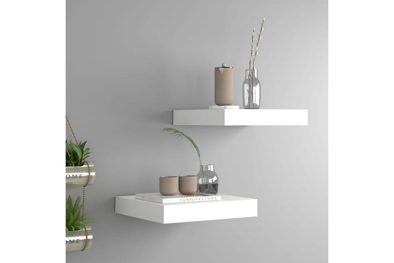 Kelluvat seinähyllyt 2kpl valkoinen 23x23,5x3,8 cm MDF - Valkoinen - Säilytys - Hylly - Seinähylly