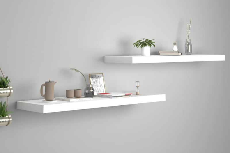 Kelluvat seinähyllyt 2kpl valkoinen 90x23,5x3,8 cm MDF - Valkoinen - Säilytys - Hylly - Seinähylly