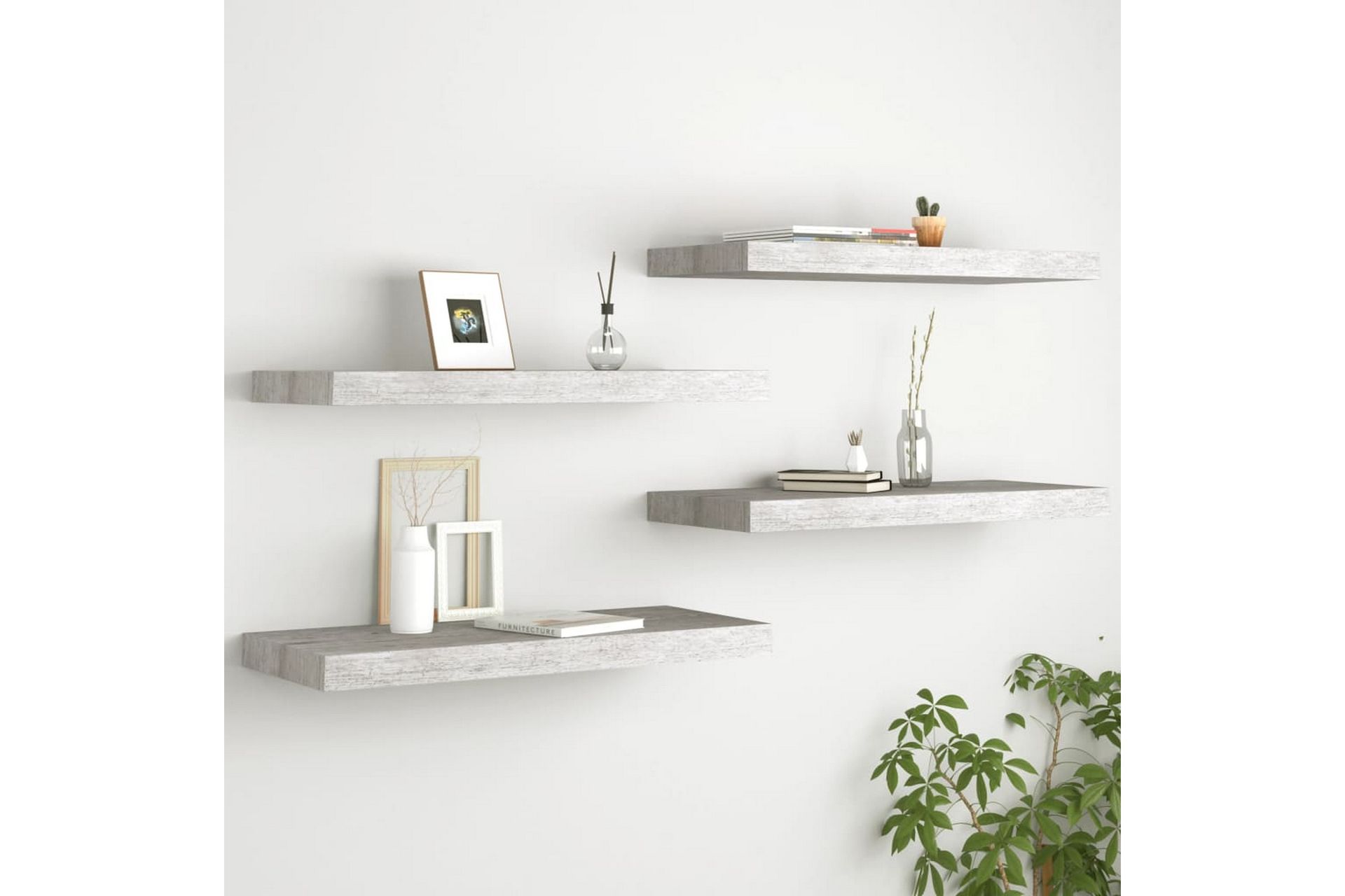 Kelluvat seinähyllyt 4 kpl betoninharmaa 60x23,5x3,8 cm MDF - Harmaa - Säilytys - Hylly - Seinähylly